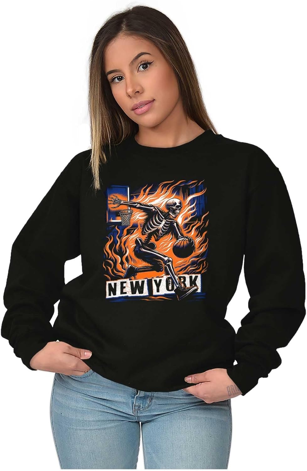 image:imageHome Town Skeleton Basketball Player Sweatshirt for Men or WomenBlack New York