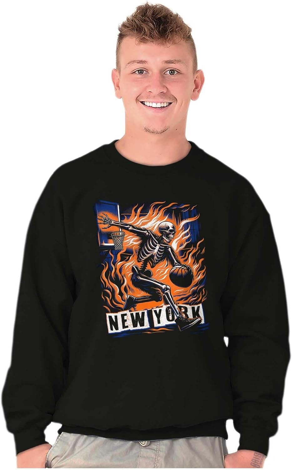 image:imageHome Town Skeleton Basketball Player Sweatshirt for Men or WomenBlack New York