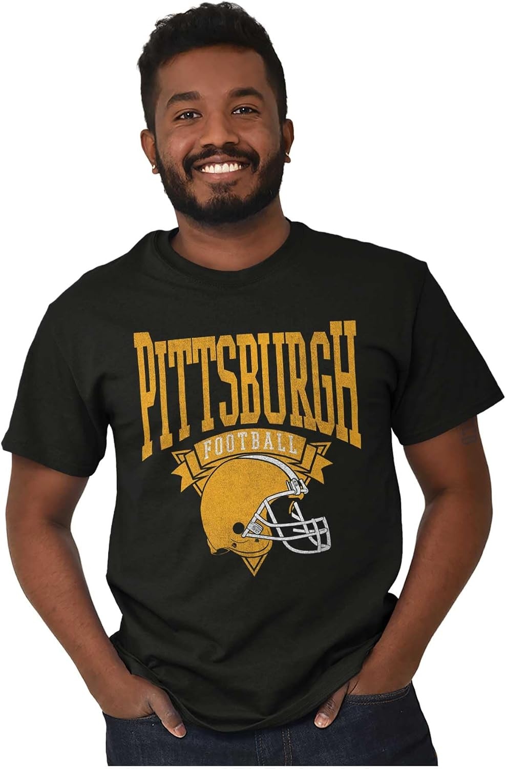 image:imageHometown Football Team Fan Helmet Graphic T Shirt Men or WomenBlack Pittsburgh