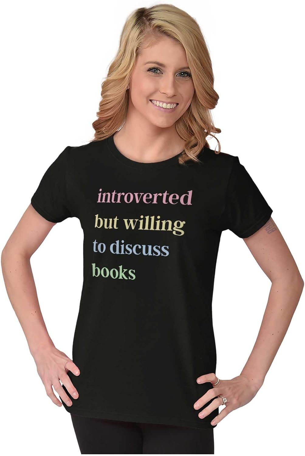 image:imageIntroverted Willing To Discuss Books Womens Slim Fit Graphic TeeBlack