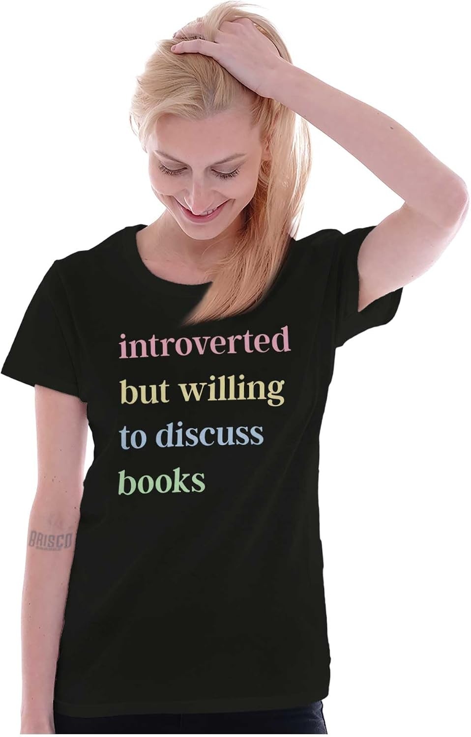 image:imageIntroverted Willing To Discuss Books Womens Slim Fit Graphic TeeBlack