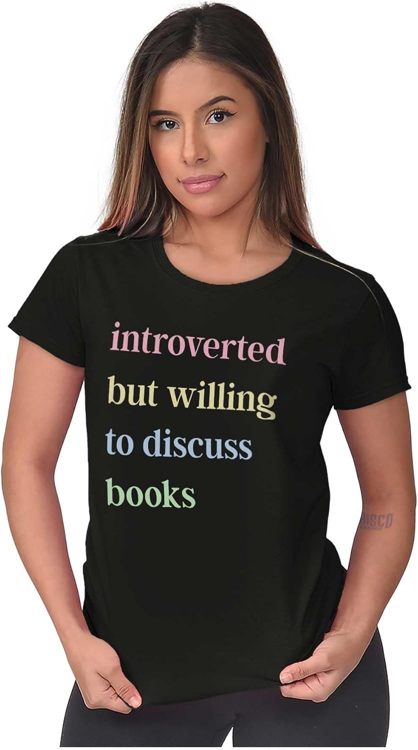 image:imageIntroverted Willing To Discuss Books Womens Slim Fit Graphic TeeBlack
