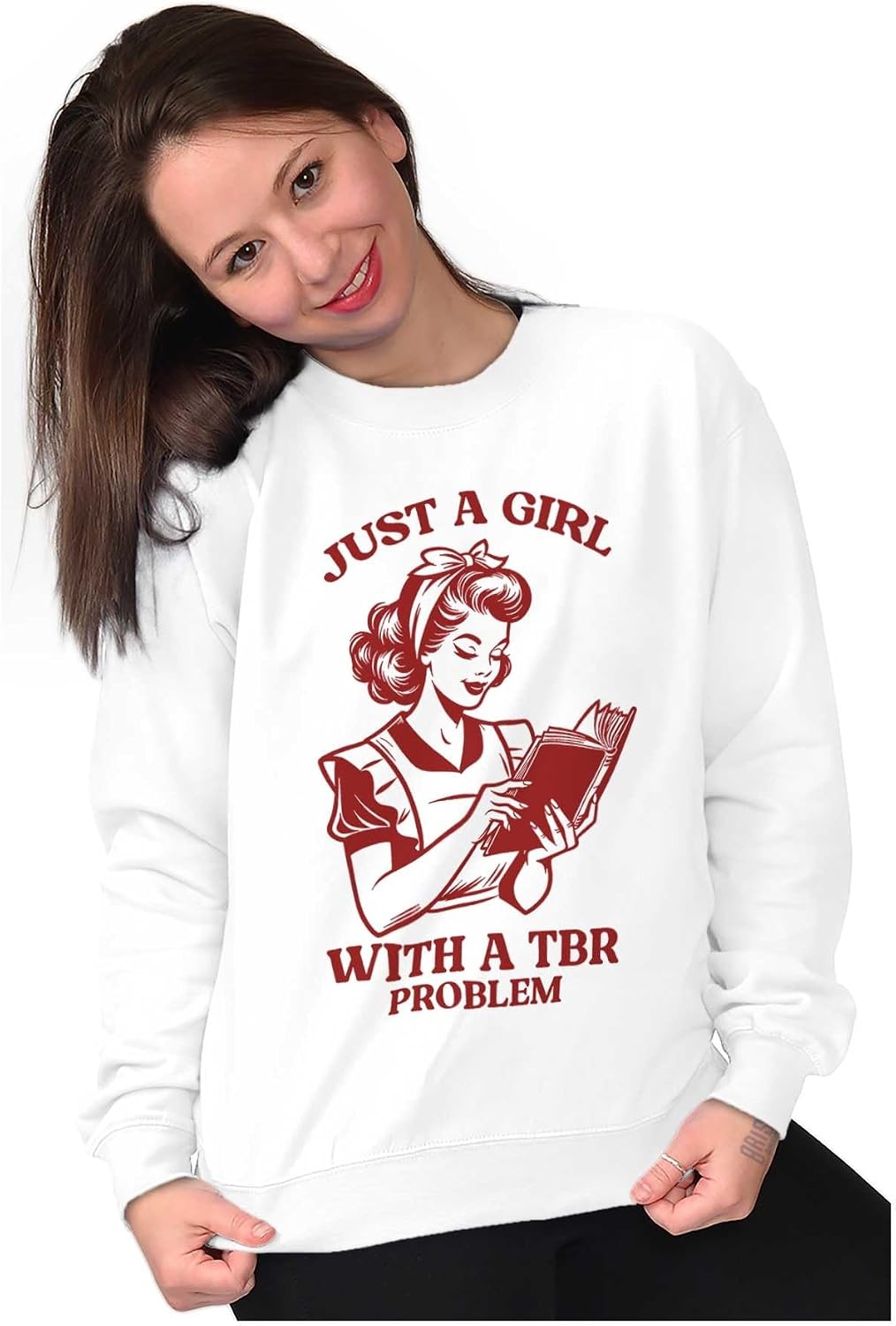 image:imageJust A Girl With A To Be Read Problem Women Crewneck SweatshirtWhite