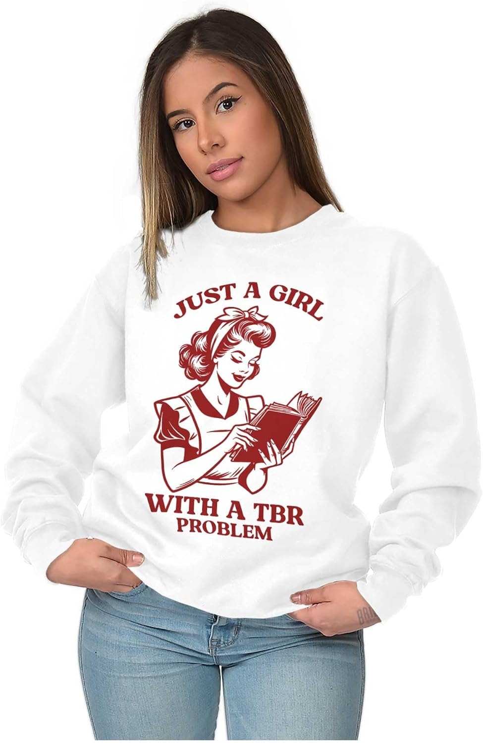 image:imageJust A Girl With A To Be Read Problem Women Crewneck SweatshirtWhite