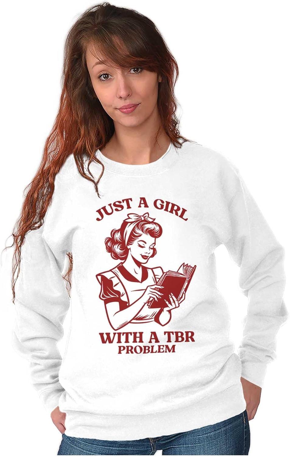 image:imageJust A Girl With A To Be Read Problem Women Crewneck SweatshirtWhite
