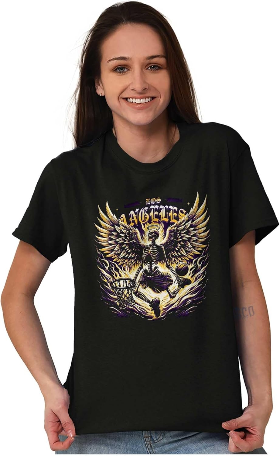 image:imageLos Angeles Skeleton Basketball Player Graphic T Shirt Men or WomenBlack Heavenly Dunk