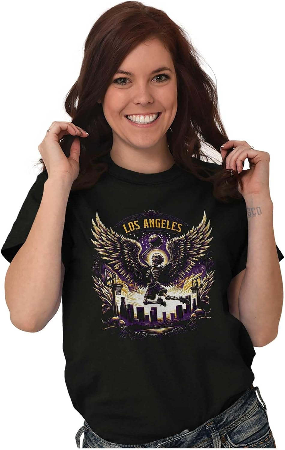 image:imageLos Angeles Skeleton Basketball Player Graphic T Shirt Men or WomenBlack Slam Dunk