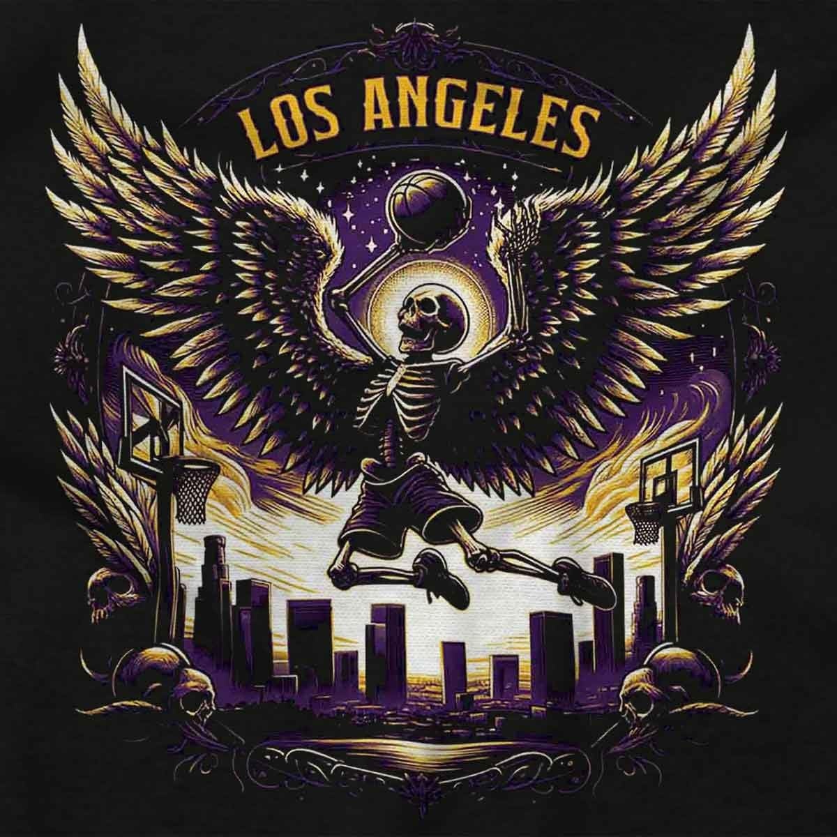 image:imageLos Angeles Skeleton Basketball Player Graphic T Shirt Men or WomenBlack Slam Dunk