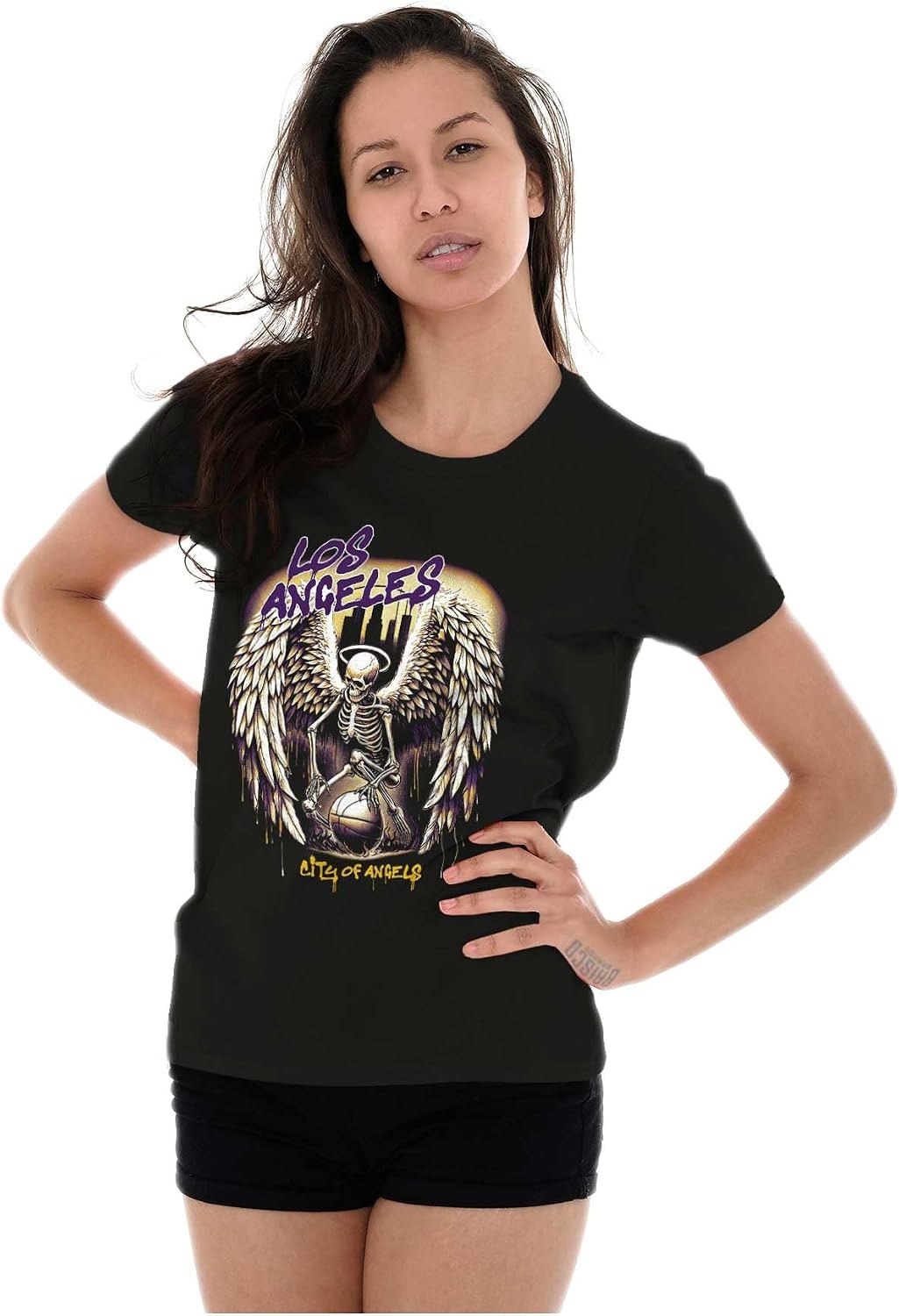 image:imageLos Angeles Skeleton Basketball Player Womens Slim Fit Graphic TeeBlack Angel Drip