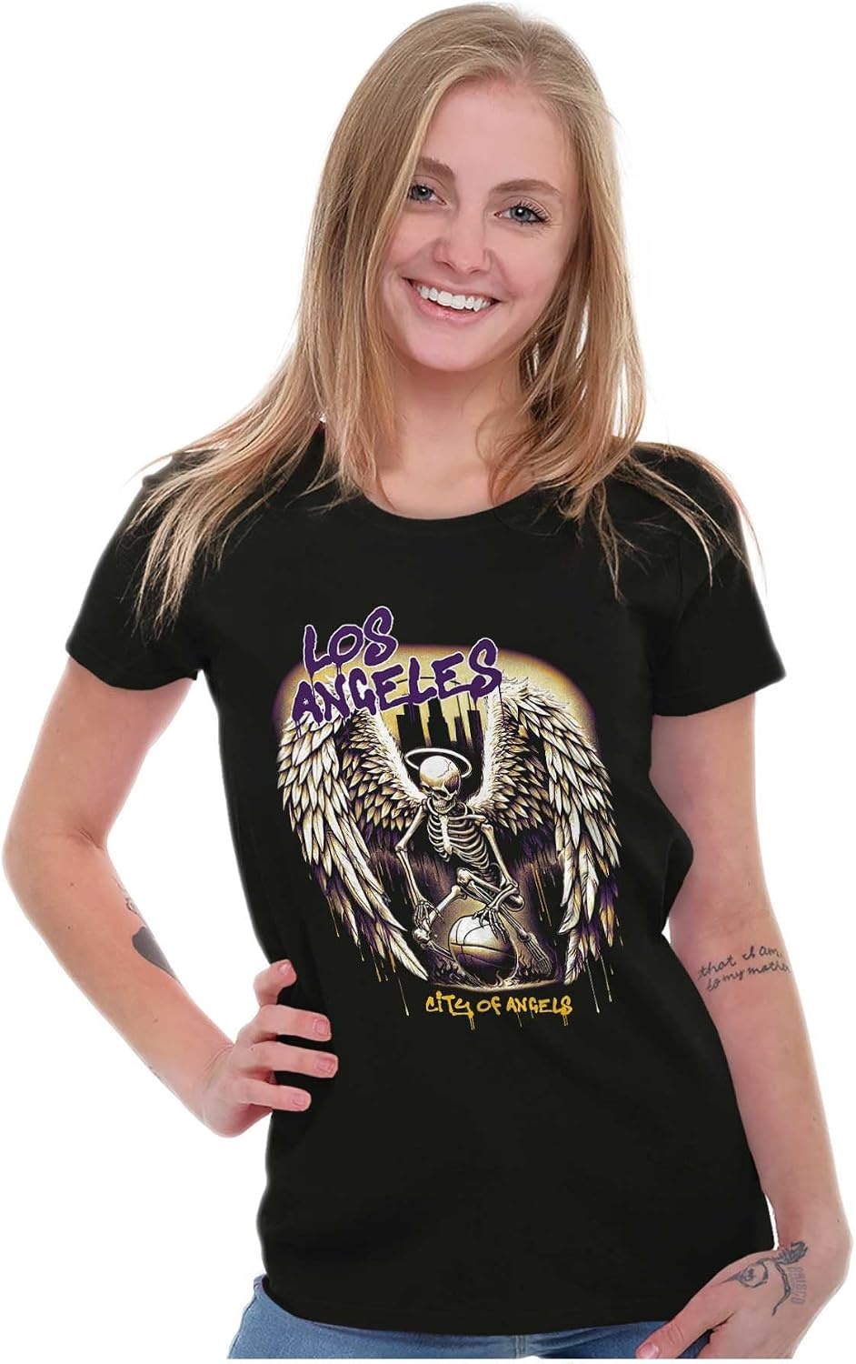 image:imageLos Angeles Skeleton Basketball Player Womens Slim Fit Graphic TeeBlack Angel Drip