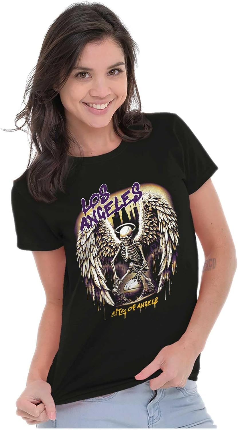 image:imageLos Angeles Skeleton Basketball Player Womens Slim Fit Graphic TeeBlack Angel Drip