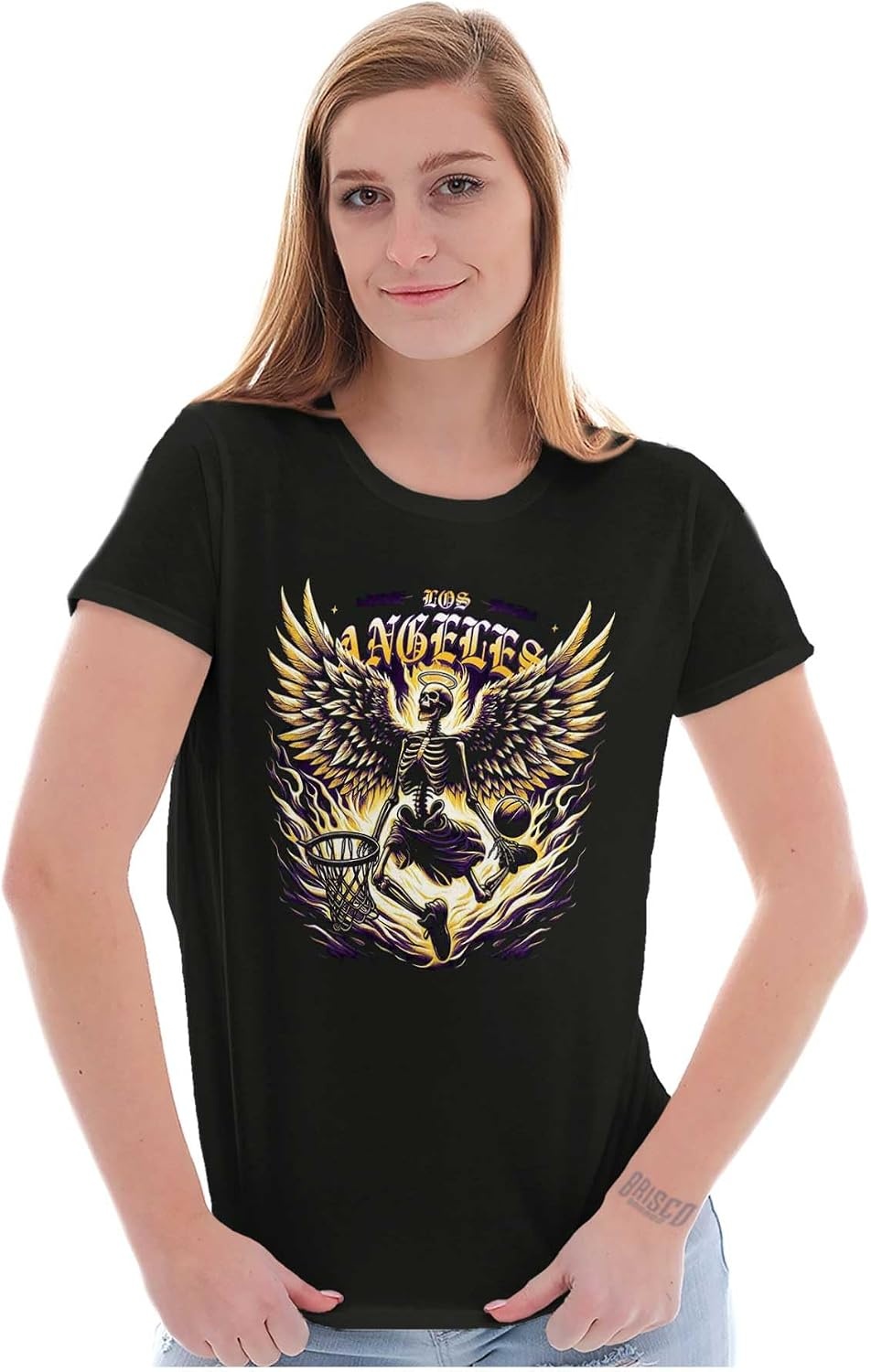 image:imageLos Angeles Skeleton Basketball Player Womens Slim Fit Graphic TeeBlack Heavenly Dunk