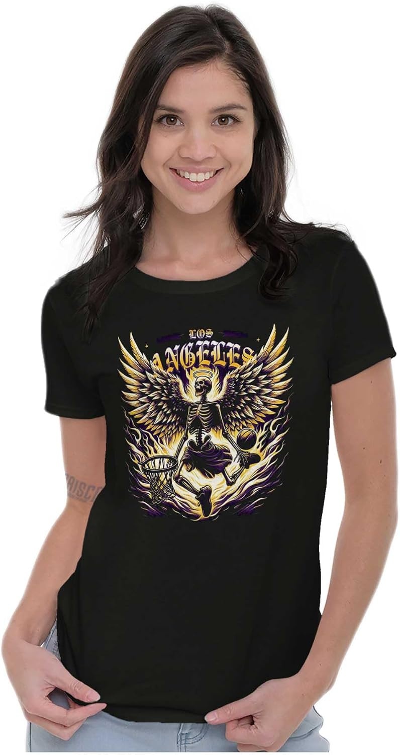 image:imageLos Angeles Skeleton Basketball Player Womens Slim Fit Graphic TeeBlack Heavenly Dunk
