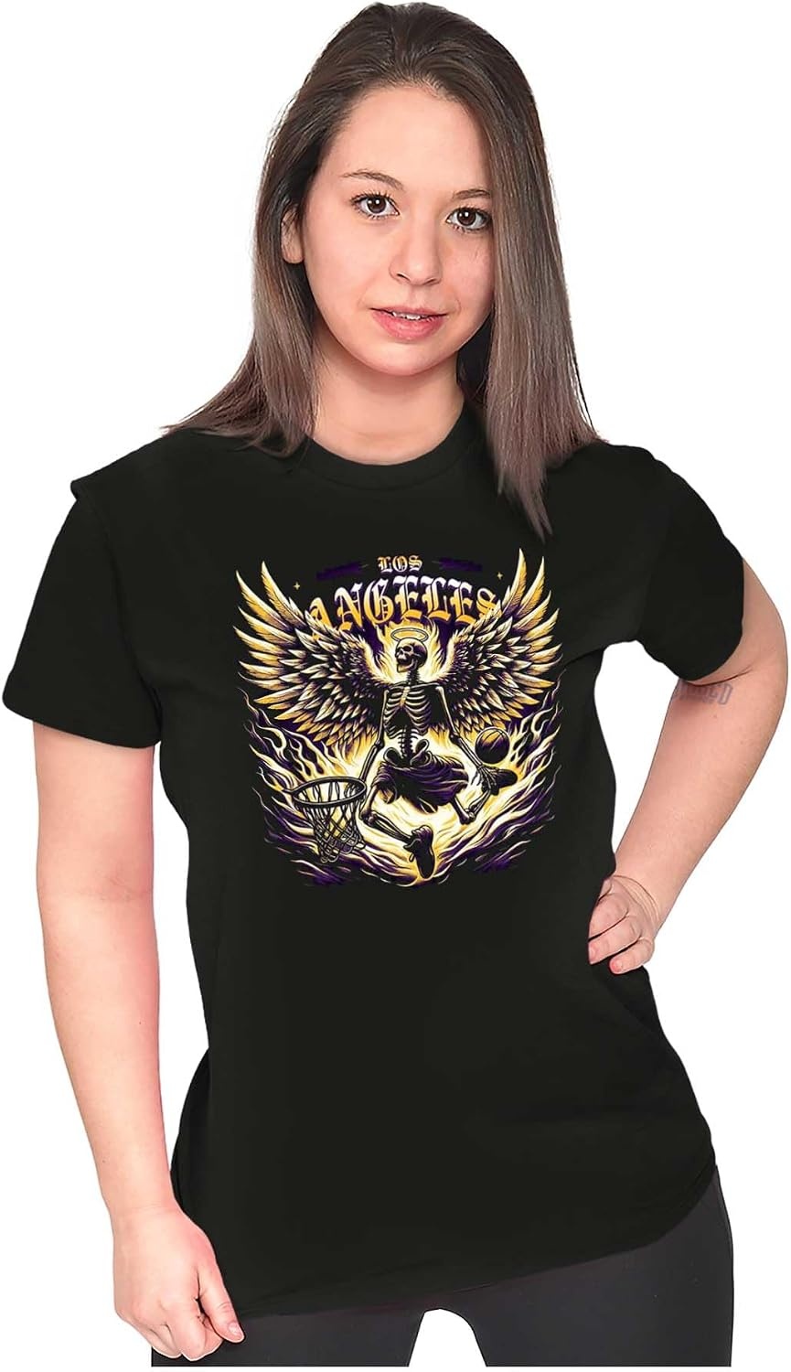 image:imageLos Angeles Skeleton Basketball Player Womens Slim Fit Graphic TeeBlack Heavenly Dunk
