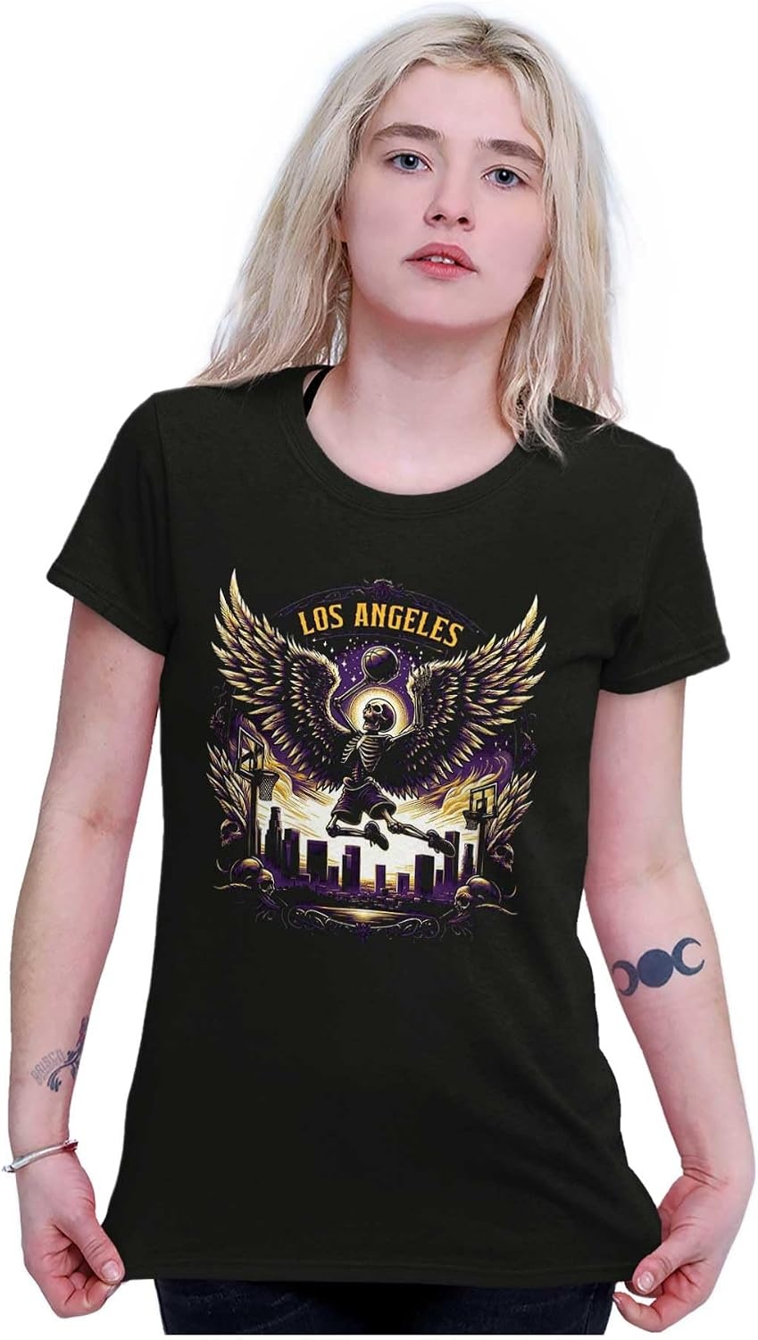 image:imageLos Angeles Skeleton Basketball Player Womens Slim Fit Graphic TeeBlack Slam Dunk