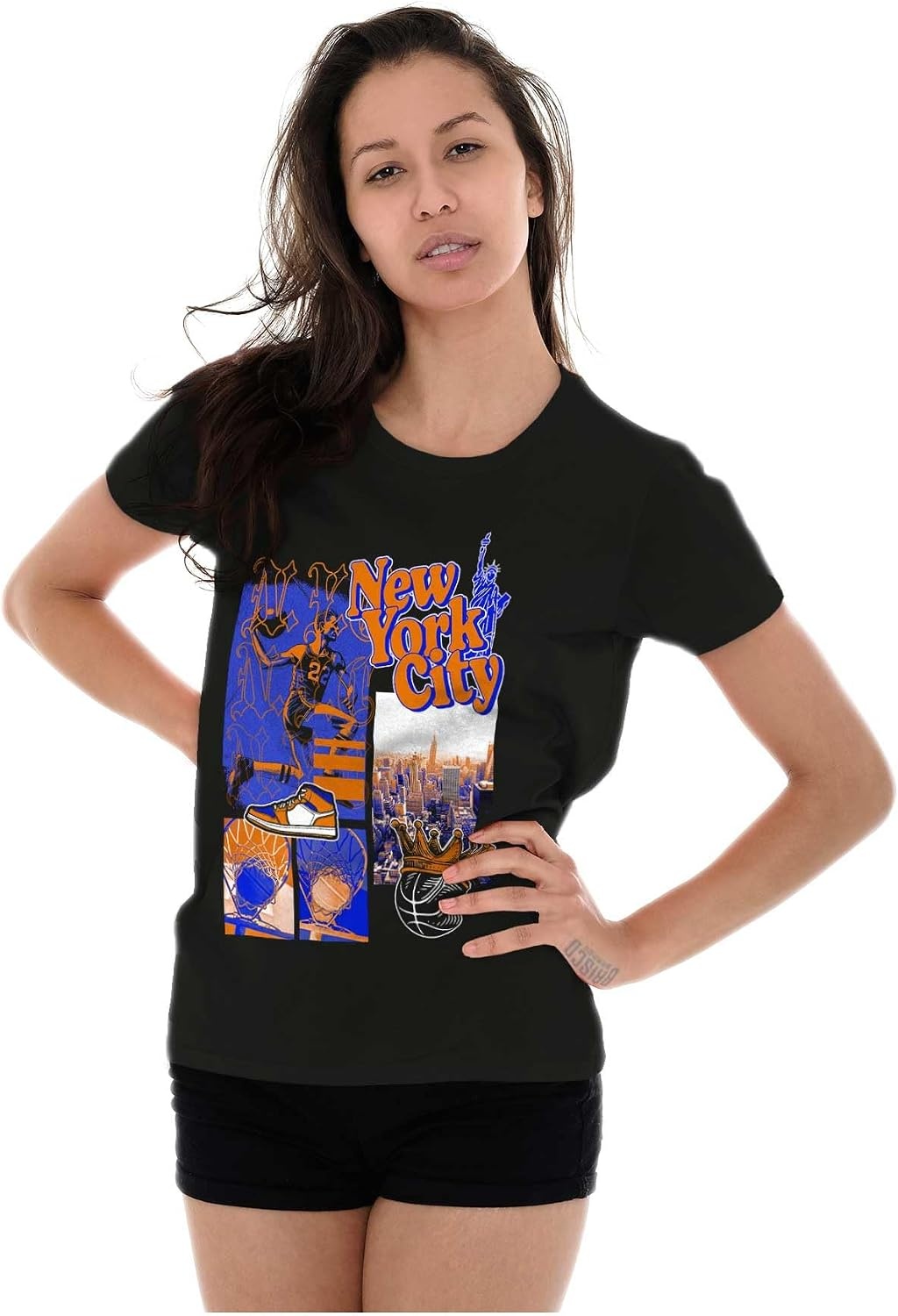 image:imageNew York Basketball Game NYC Graffiti Womens Slim Fit Graphic TeeBlack