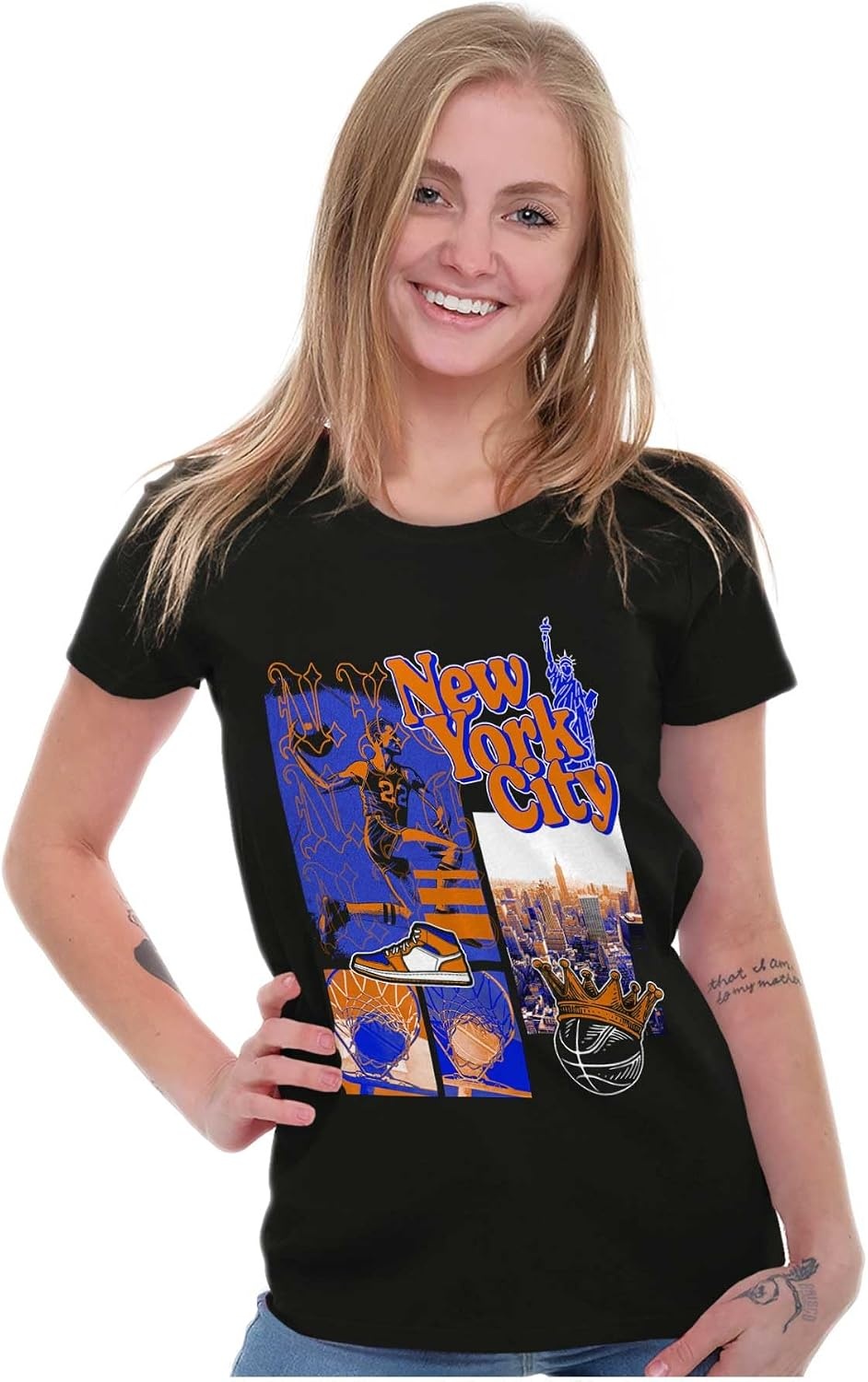 image:imageNew York Basketball Game NYC Graffiti Womens Slim Fit Graphic TeeBlack
