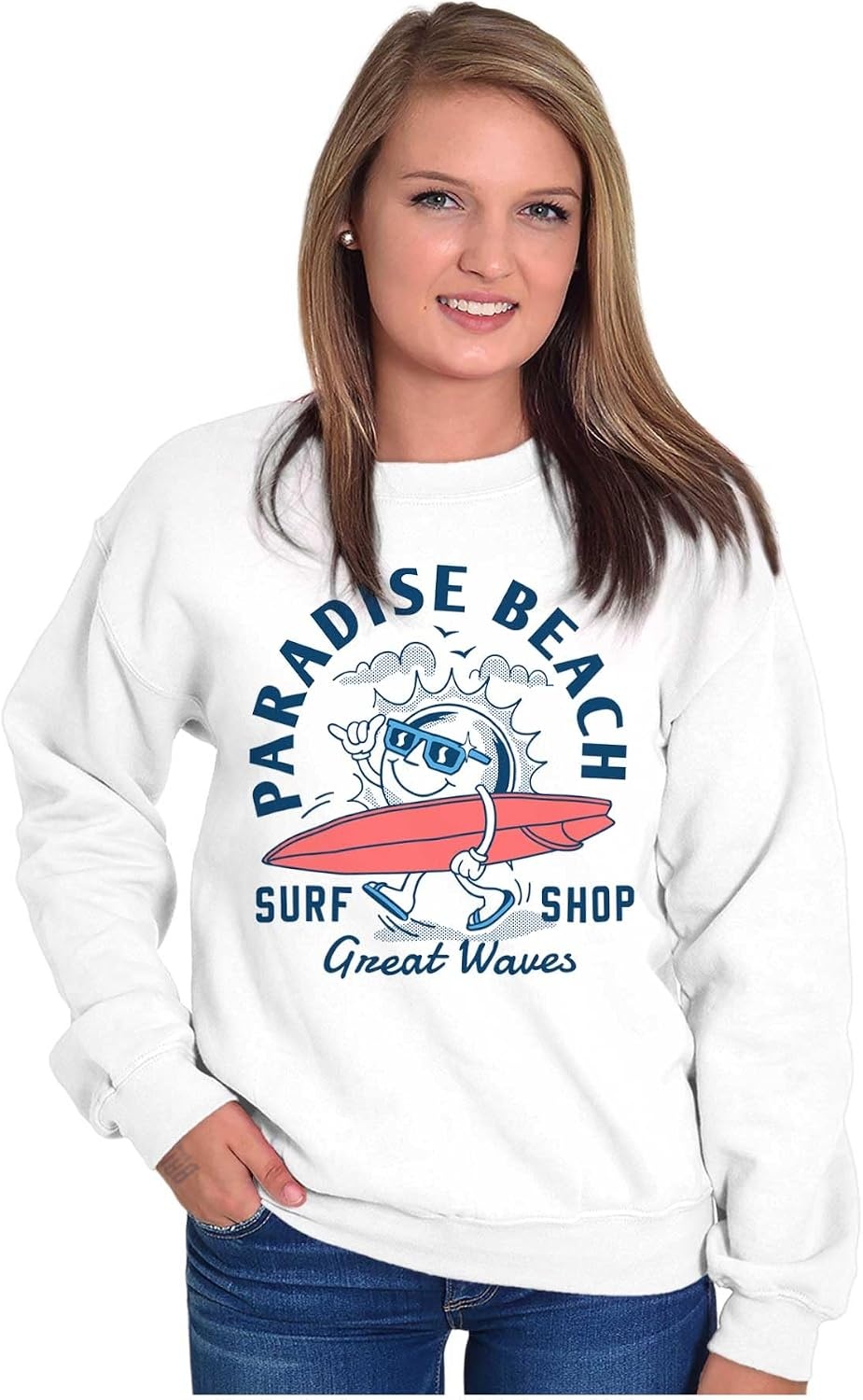 image:imageParadise Beach Great Waves Surf Sun Sweatshirt for Men or WomenWhite