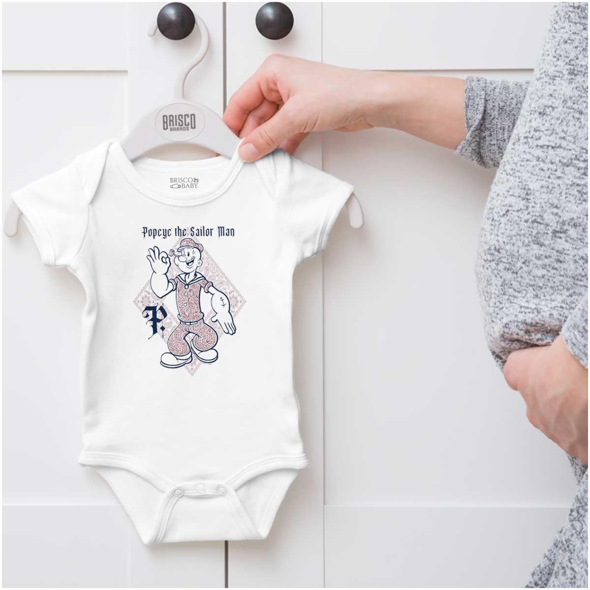 image:imagePopeye Cartoon Paisley Bandana Pattern Baby Romper Boys or GirlsWhite Paisley Sailor Man