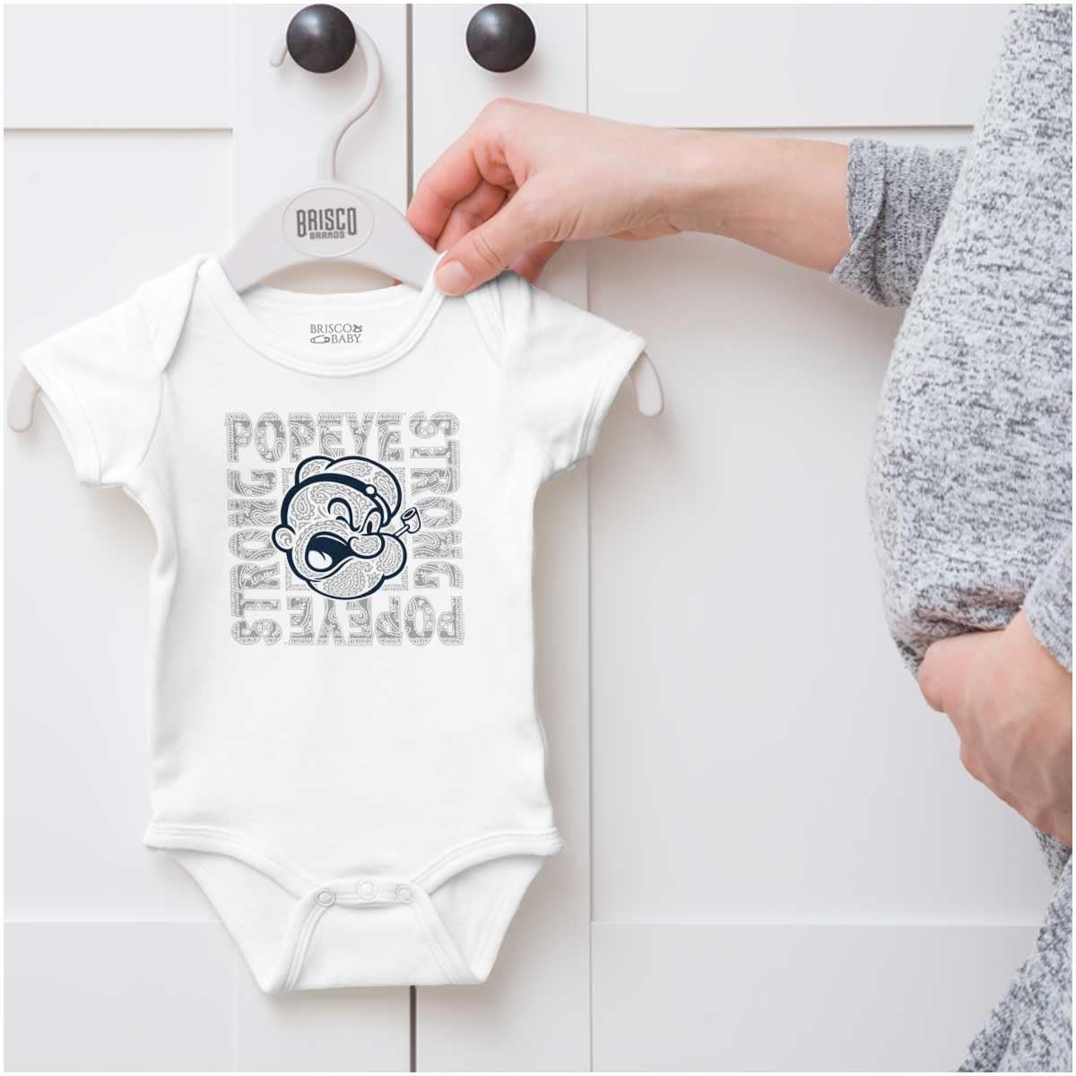 image:imagePopeye Cartoon Paisley Bandana Pattern Baby Romper Boys or GirlsWhite Popeye Strong