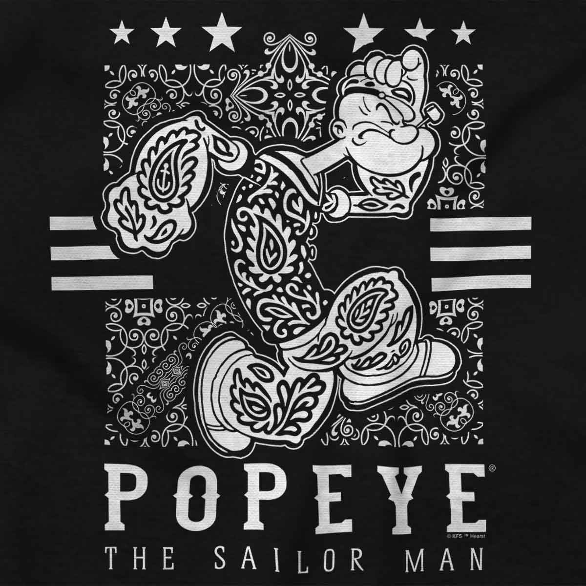 image:imagePopeye Cartoon Paisley Bandana Pattern Graphic T Shirt Men or WomenBlack Paisley Popeye