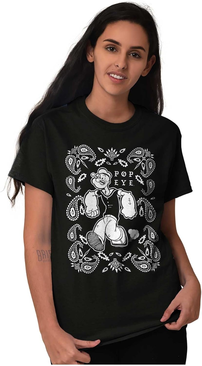image:imagePopeye Cartoon Paisley Bandana Pattern Graphic T Shirt Men or WomenBlack Popeye Bandana