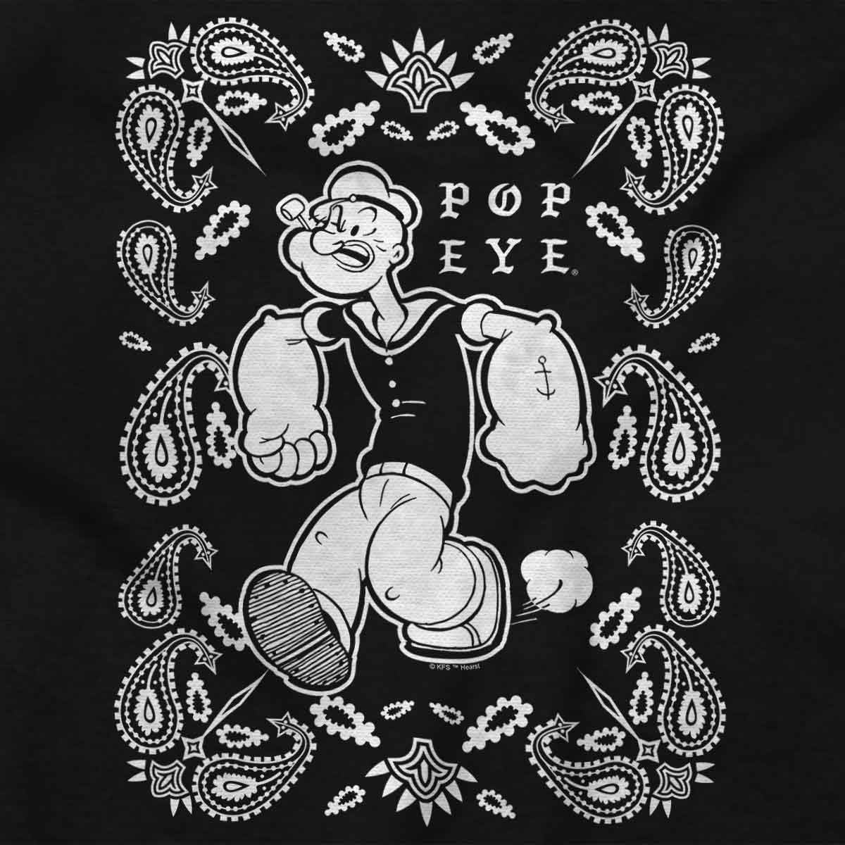 image:imagePopeye Cartoon Paisley Bandana Pattern Graphic T Shirt Men or WomenBlack Popeye Bandana
