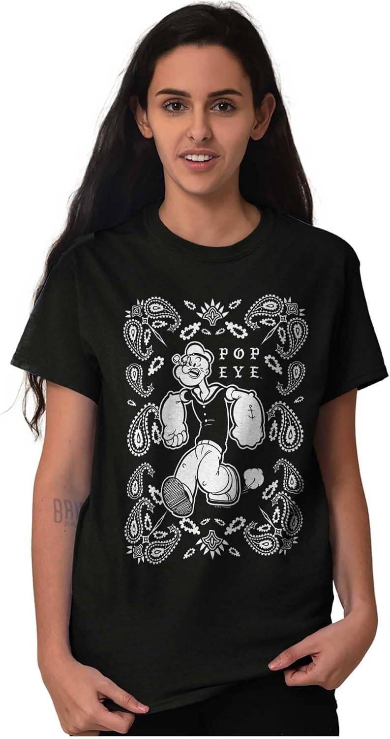 image:imagePopeye Cartoon Paisley Bandana Pattern Graphic T Shirt Men or WomenBlack Popeye Bandana