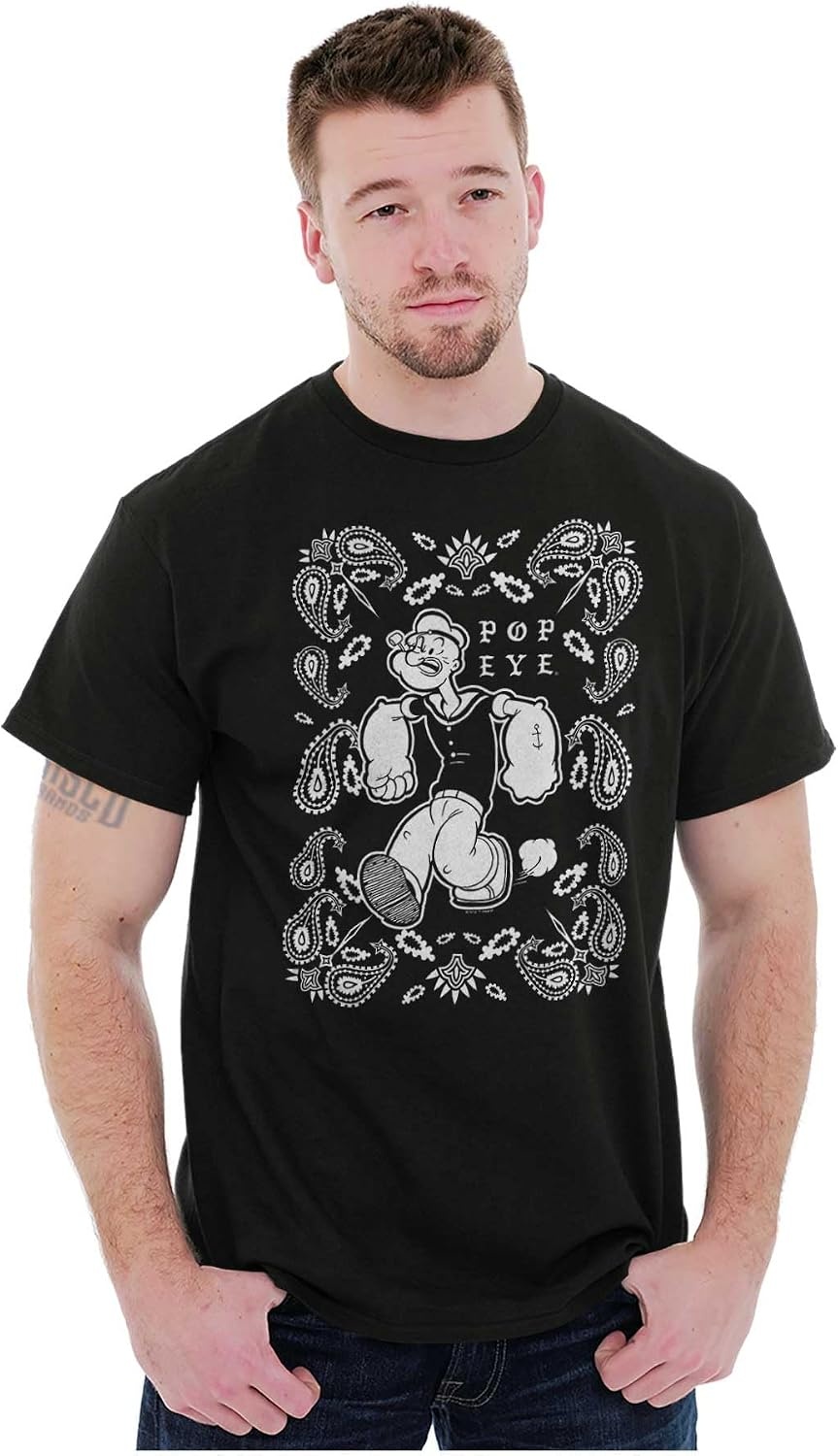 image:imagePopeye Cartoon Paisley Bandana Pattern Graphic T Shirt Men or WomenBlack Popeye Bandana
