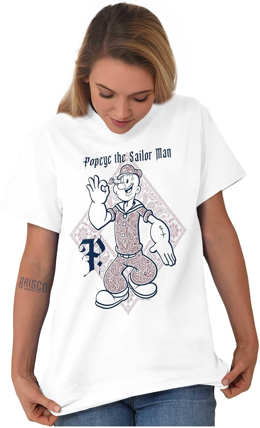 image:imagePopeye Cartoon Paisley Bandana Pattern Graphic T Shirt Men or WomenWhite Paisley Sailor Man