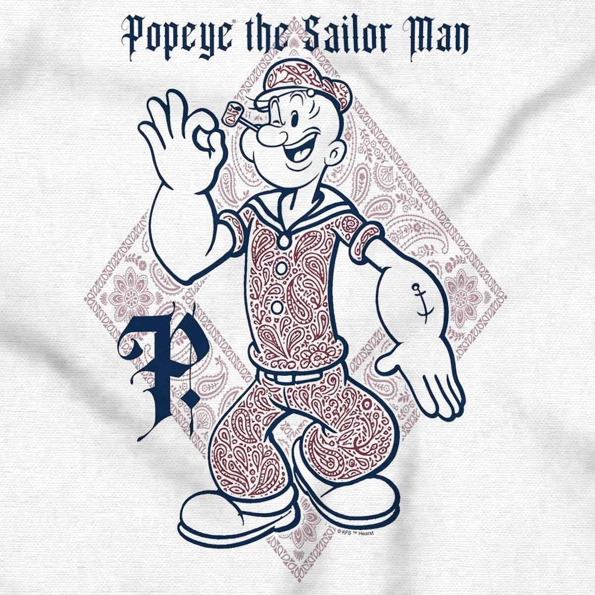 image:imagePopeye Cartoon Paisley Bandana Pattern Graphic T Shirt Men or WomenWhite Paisley Sailor Man