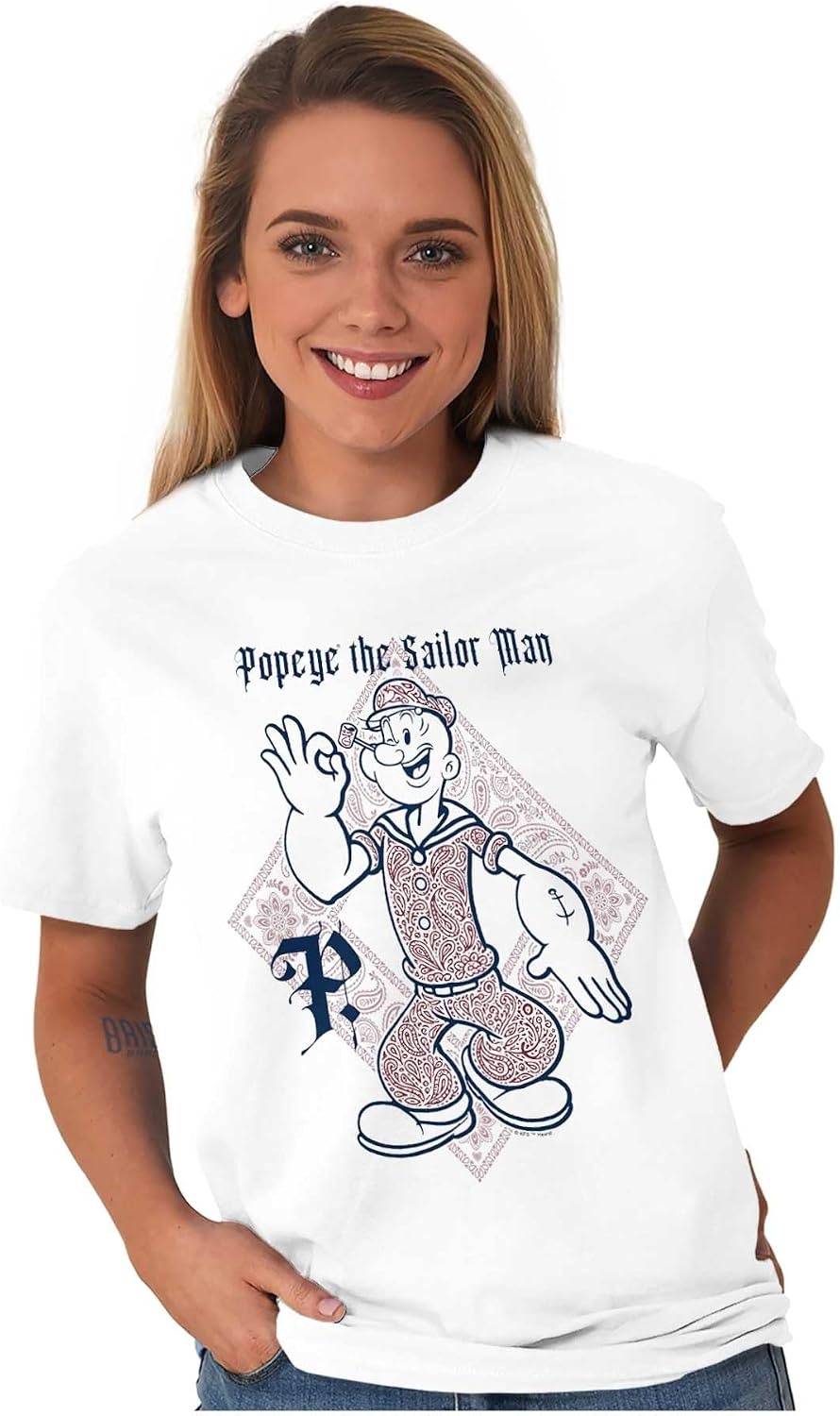 image:imagePopeye Cartoon Paisley Bandana Pattern Graphic T Shirt Men or WomenWhite Paisley Sailor Man