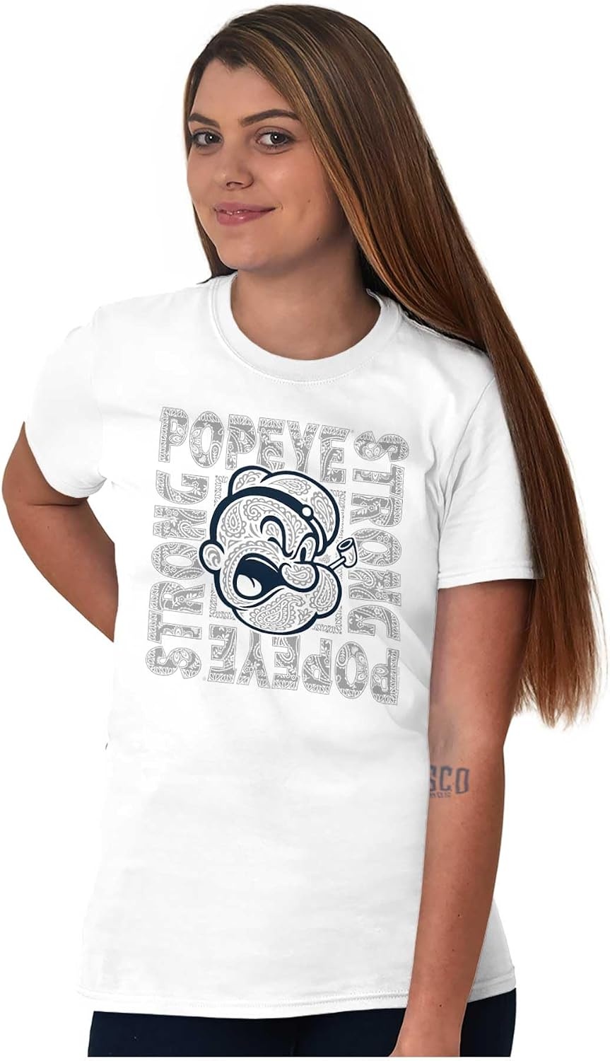 image:imagePopeye Cartoon Paisley Bandana Pattern Graphic T Shirt Men or WomenWhite Popeye Strong
