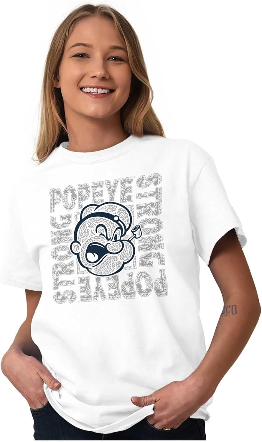 image:imagePopeye Cartoon Paisley Bandana Pattern Graphic T Shirt Men or WomenWhite Popeye Strong