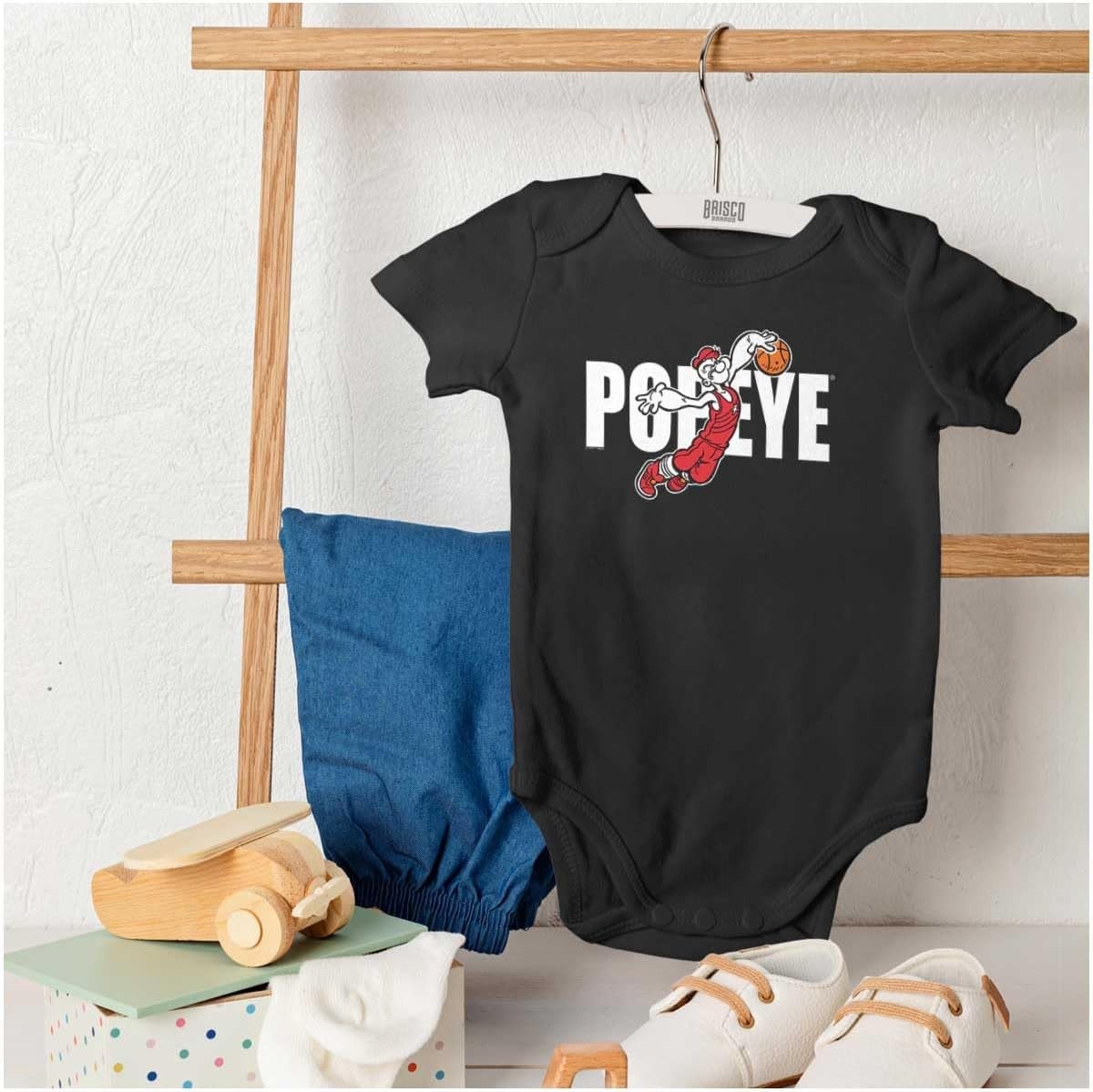 image:imagePopeye Sports Basketball Hoops Team Player Baby Romper Boys or GirlsBlack Basketball Player