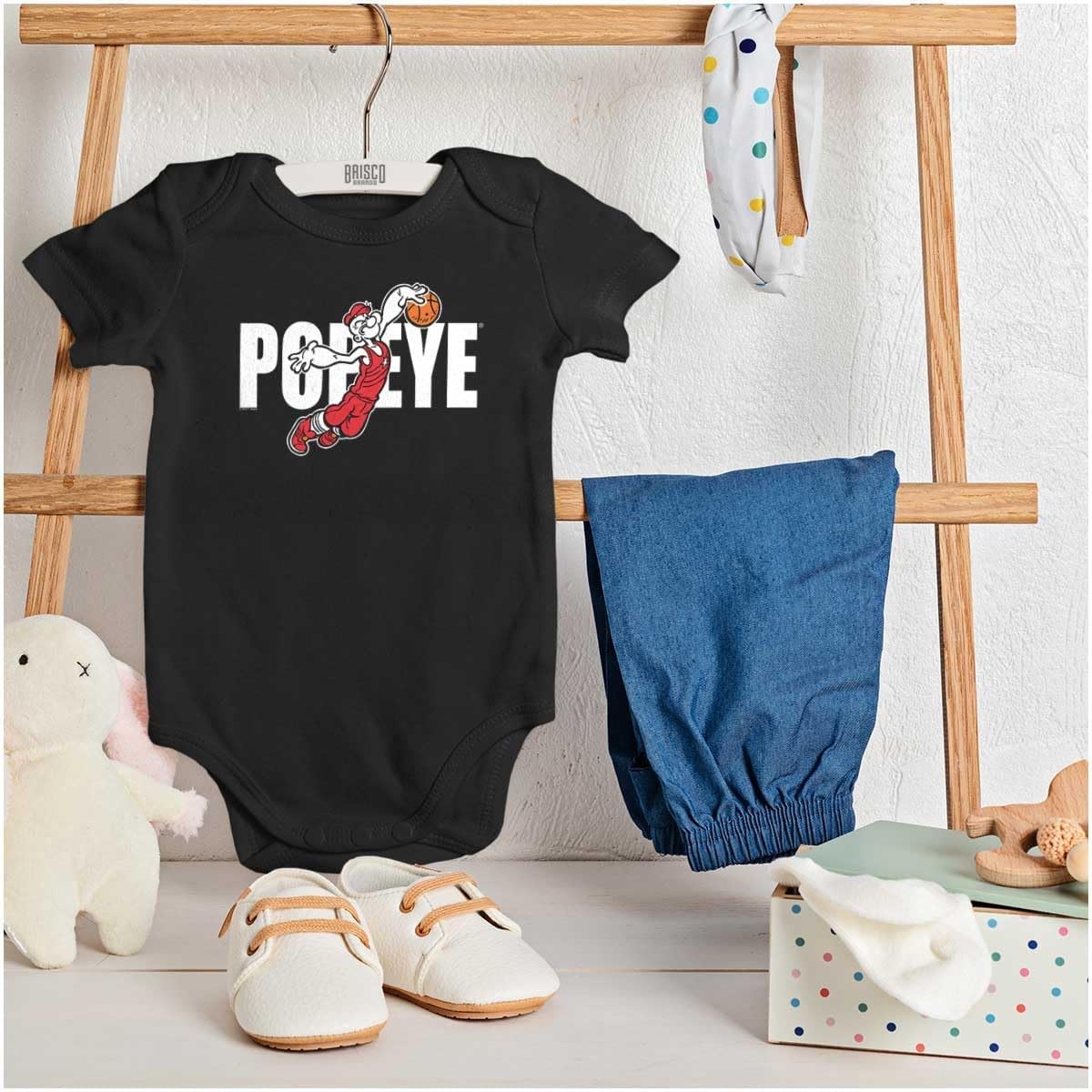 image:imagePopeye Sports Basketball Hoops Team Player Baby Romper Boys or GirlsBlack Basketball Player
