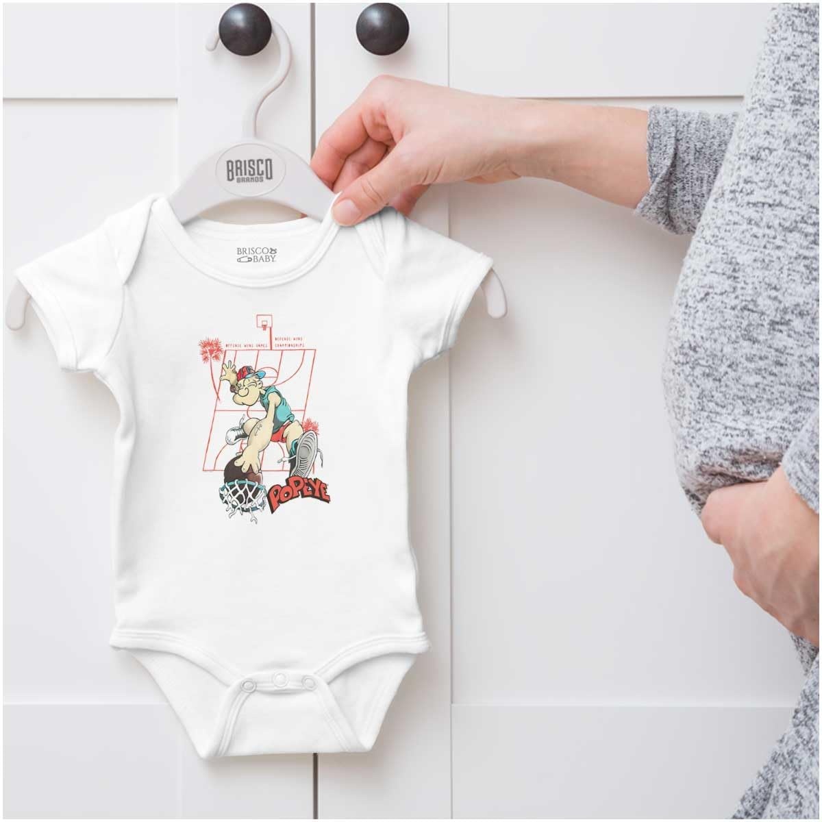 image:imagePopeye Sports Basketball Hoops Team Player Baby Romper Boys or GirlsWhite Slam Dunk