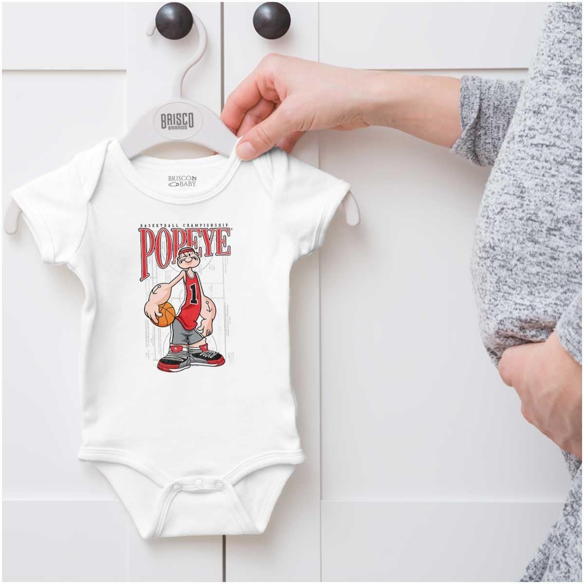 image:imagePopeye Sports Basketball Hoops Team Player Baby Romper Boys or GirlsWhite Sport Gameplay