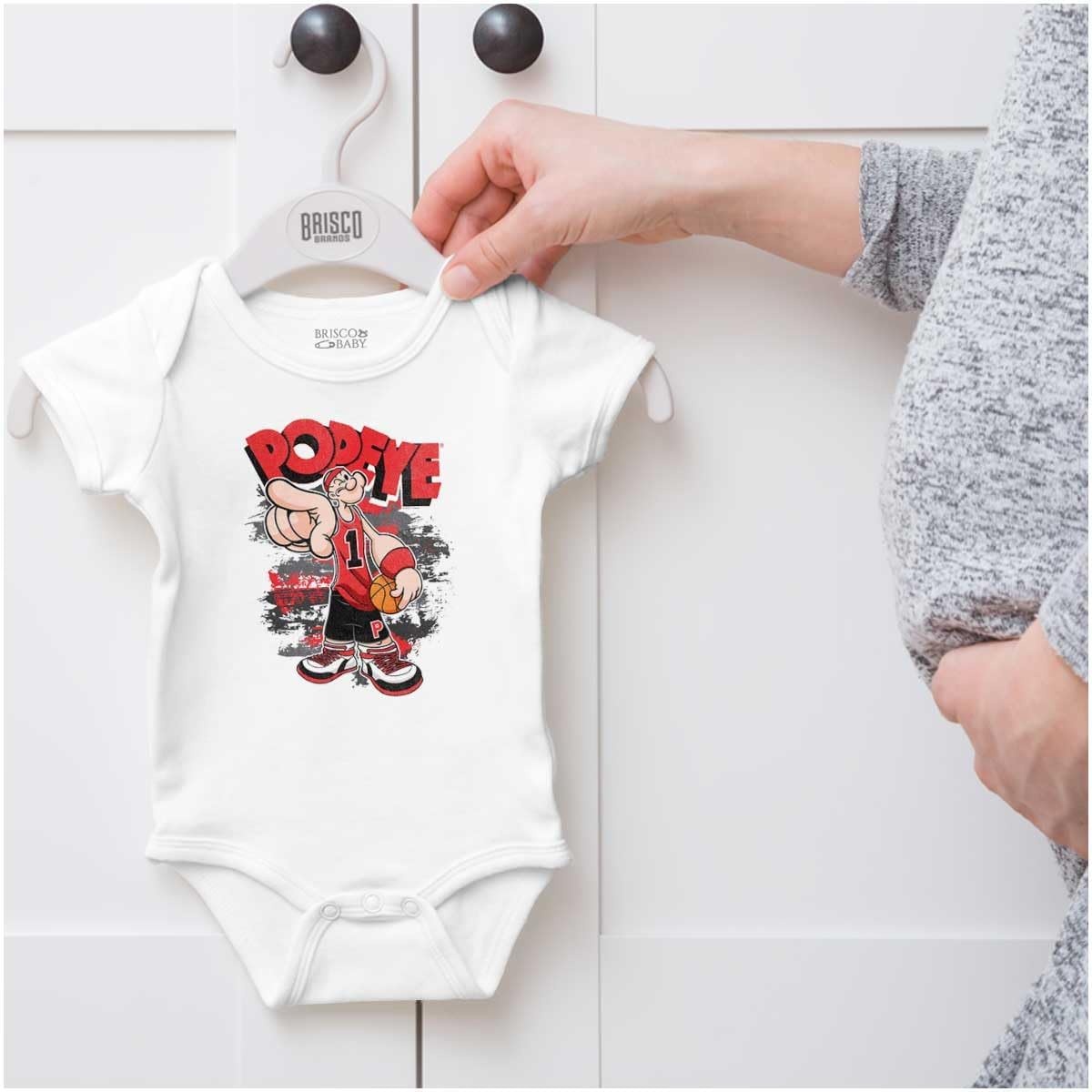 image:imagePopeye Sports Basketball Hoops Team Player Baby Romper Boys or GirlsWhite Urban Athlete