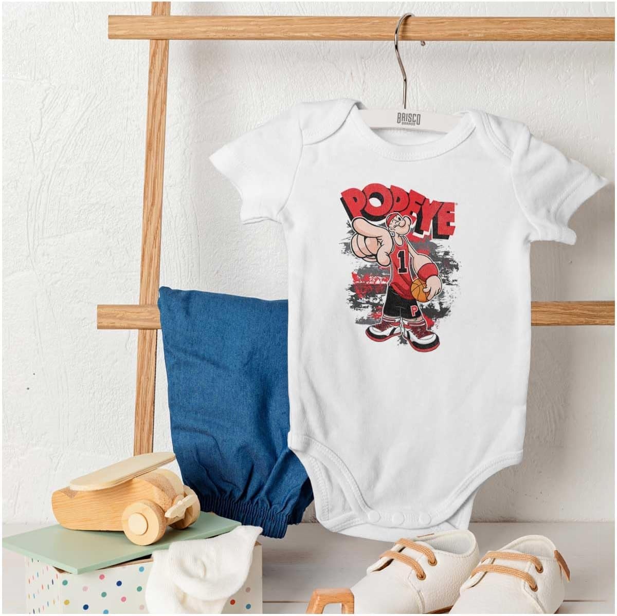 image:imagePopeye Sports Basketball Hoops Team Player Baby Romper Boys or GirlsWhite Urban Athlete