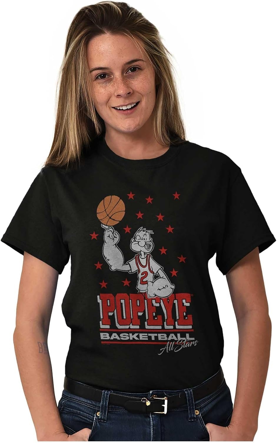 image:imagePopeye Sports Basketball Hoops Team Player Graphic T Shirt Men or WomenBlack Basketball Finger Spin