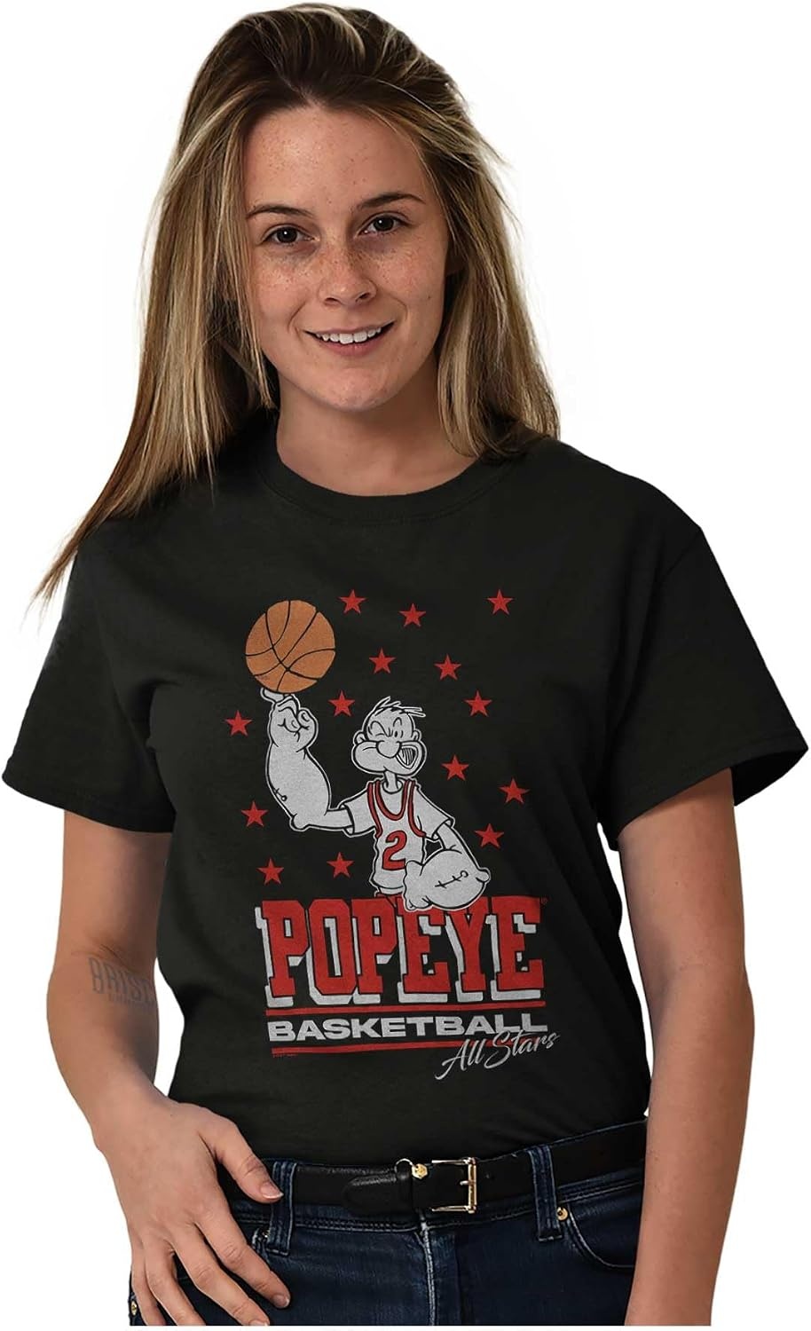 image:imagePopeye Sports Basketball Hoops Team Player Graphic T Shirt Men or WomenBlack Basketball Finger Spin