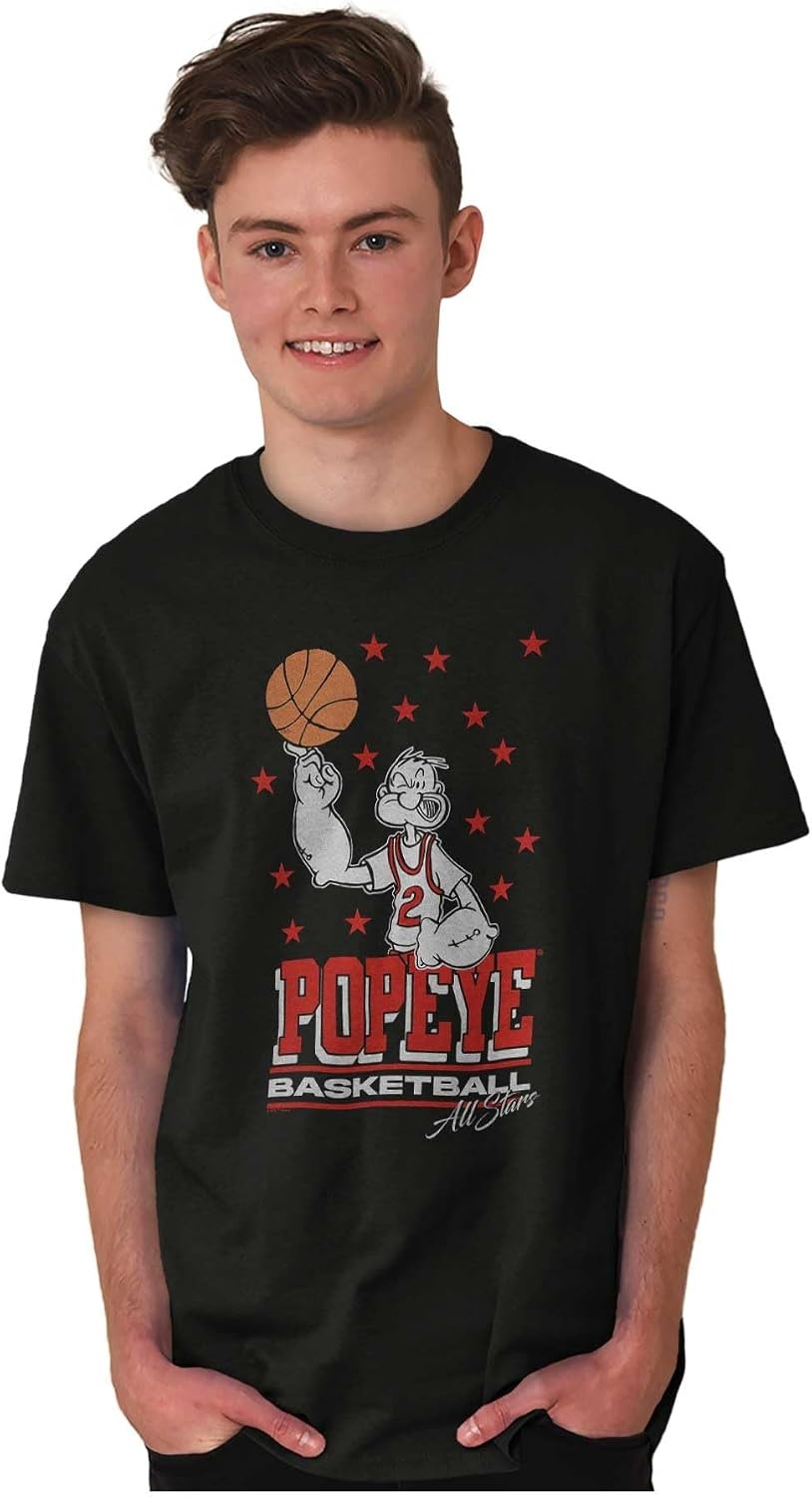 image:imagePopeye Sports Basketball Hoops Team Player Graphic T Shirt Men or WomenBlack Basketball Finger Spin
