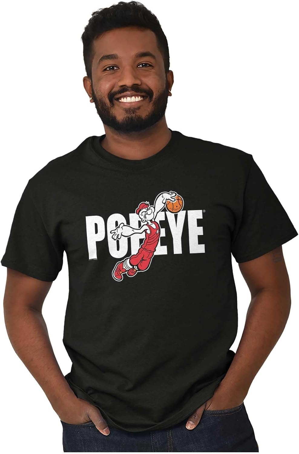 image:imagePopeye Sports Basketball Hoops Team Player Graphic T Shirt Men or WomenBlack Basketball Player