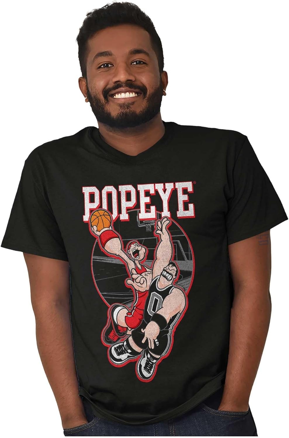 image:imagePopeye Sports Basketball Hoops Team Player Graphic T Shirt Men or WomenBlack Bluto Defense