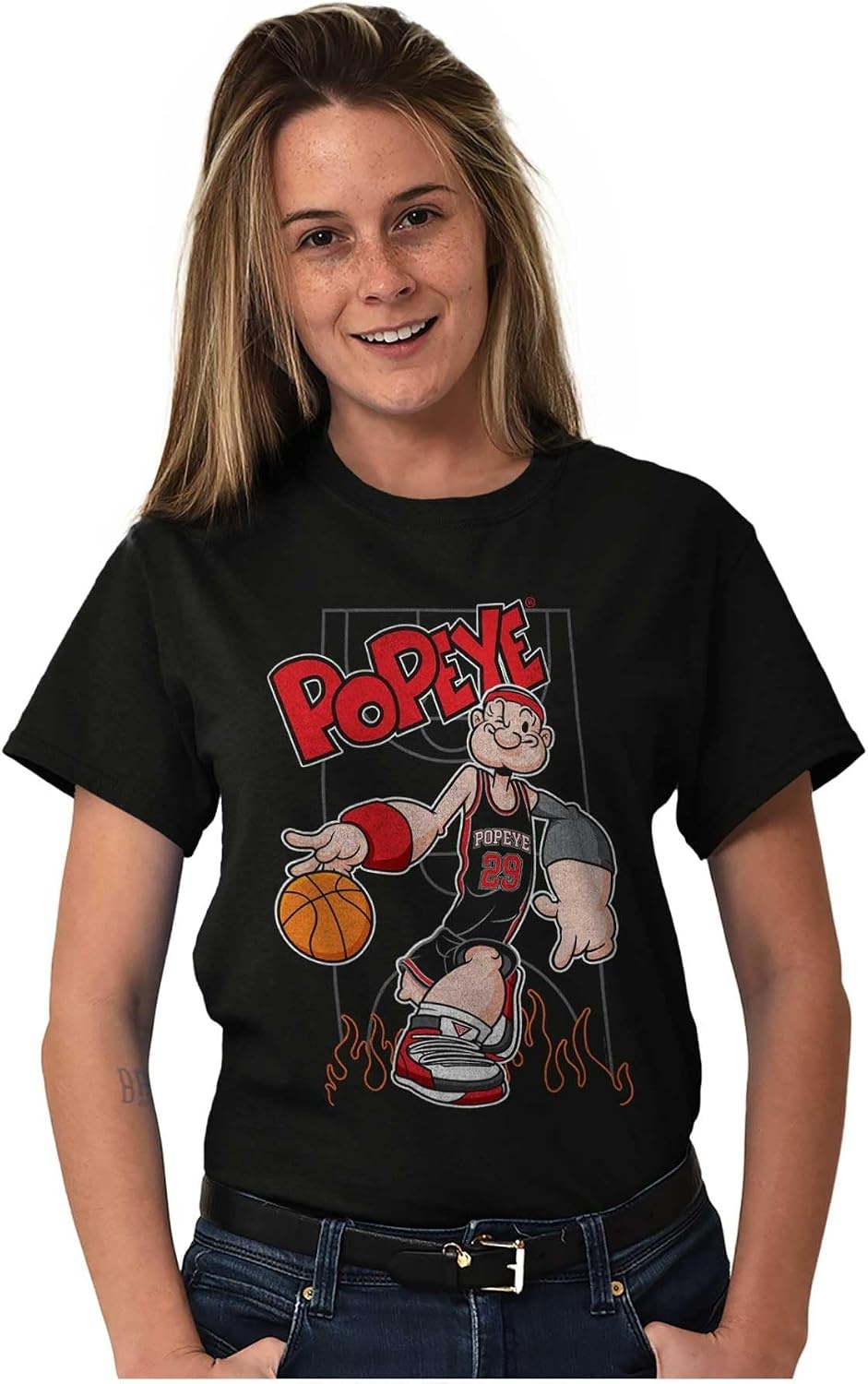 image:imagePopeye Sports Basketball Hoops Team Player Graphic T Shirt Men or WomenBlack Fire Dribble