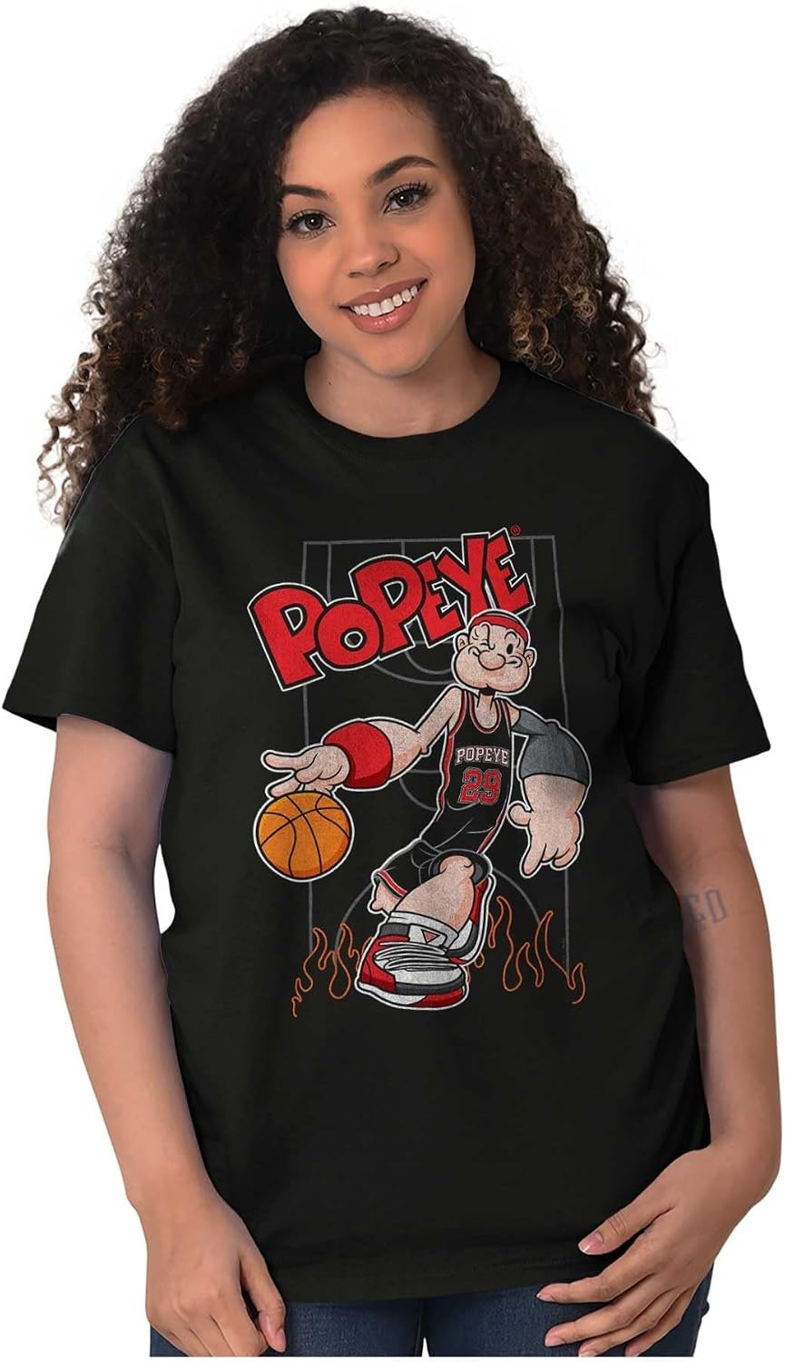 image:imagePopeye Sports Basketball Hoops Team Player Graphic T Shirt Men or WomenBlack Fire Dribble