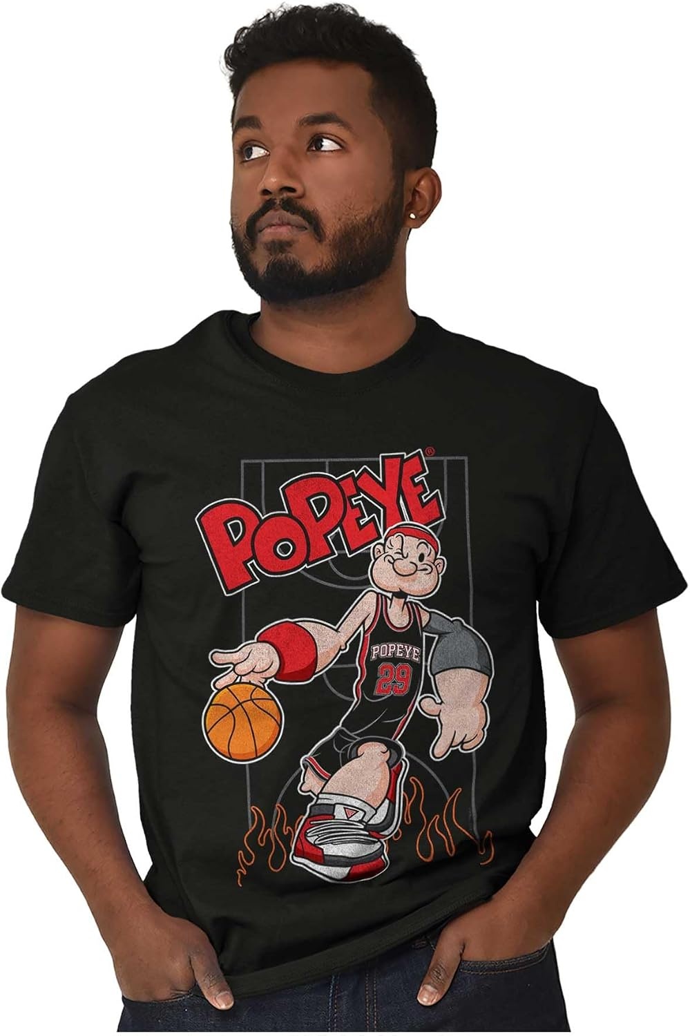 image:imagePopeye Sports Basketball Hoops Team Player Graphic T Shirt Men or WomenBlack Fire Dribble