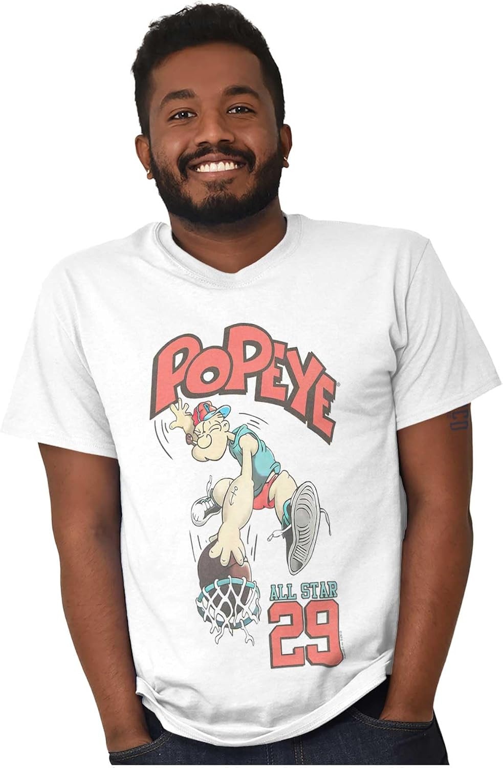 image:imagePopeye Sports Basketball Hoops Team Player Graphic T Shirt Men or WomenWhite All Star Dunk