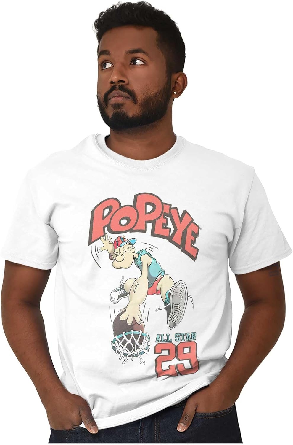 image:imagePopeye Sports Basketball Hoops Team Player Graphic T Shirt Men or WomenWhite All Star Dunk